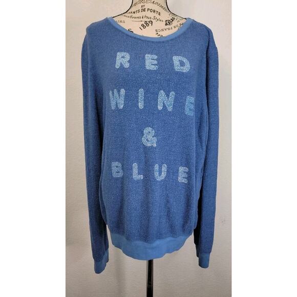 Wildfox Sweatshirt Womens SZ L Red Wine & Blue Statement Beach Graphic Blue - Picture 2 of 9